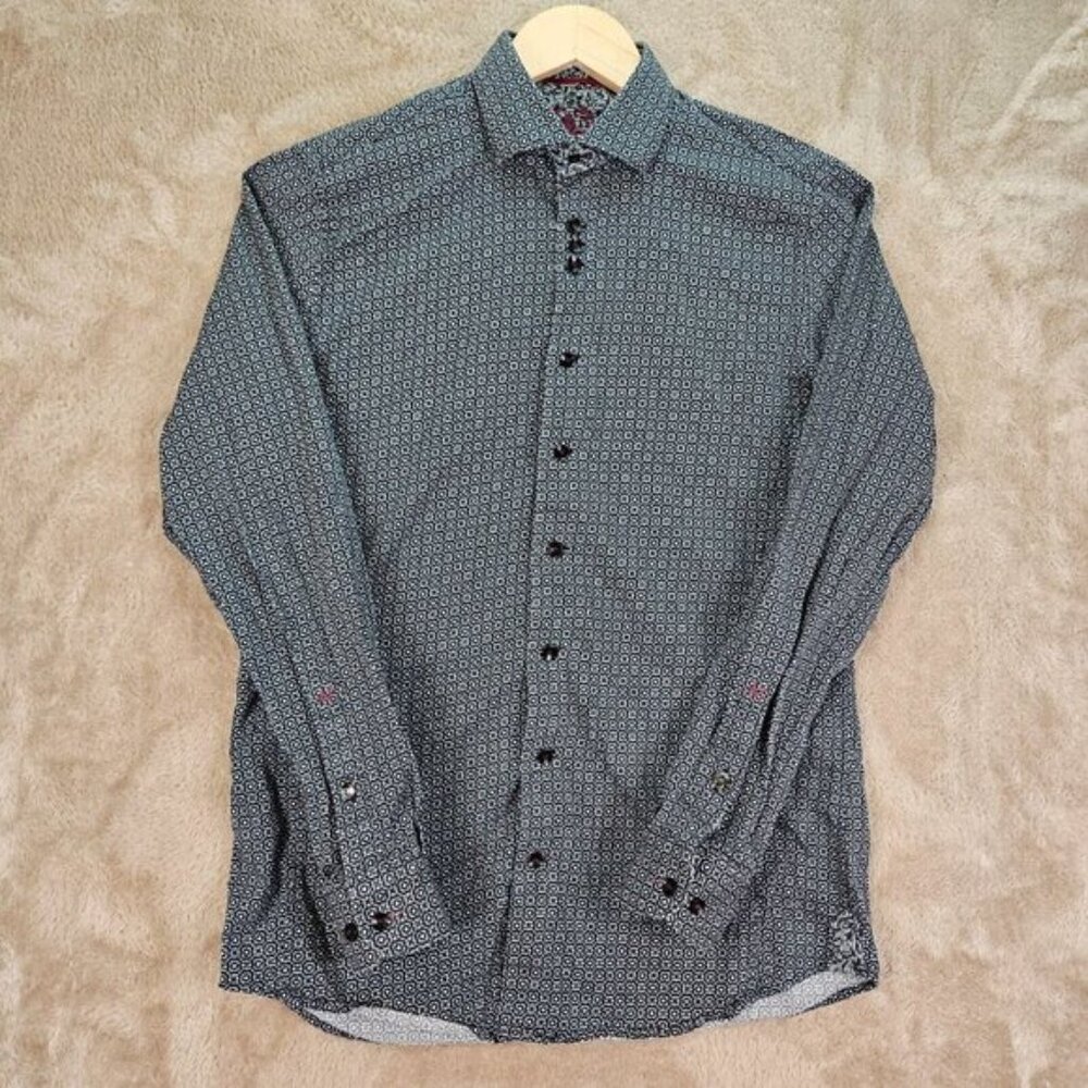 Au Noir Dress Shirt Geometric Pattern Long Sleeve All Over Print Men's Size 2 - Picture 2 of 12